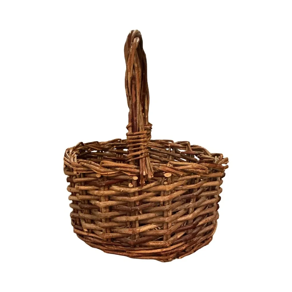 Vintage Rustic Handwoven Willow Branch Basket Farmhouse Cottagecore 10.5x8x8